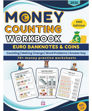 Money Counting Workbook for Euro Currency Coins and notes