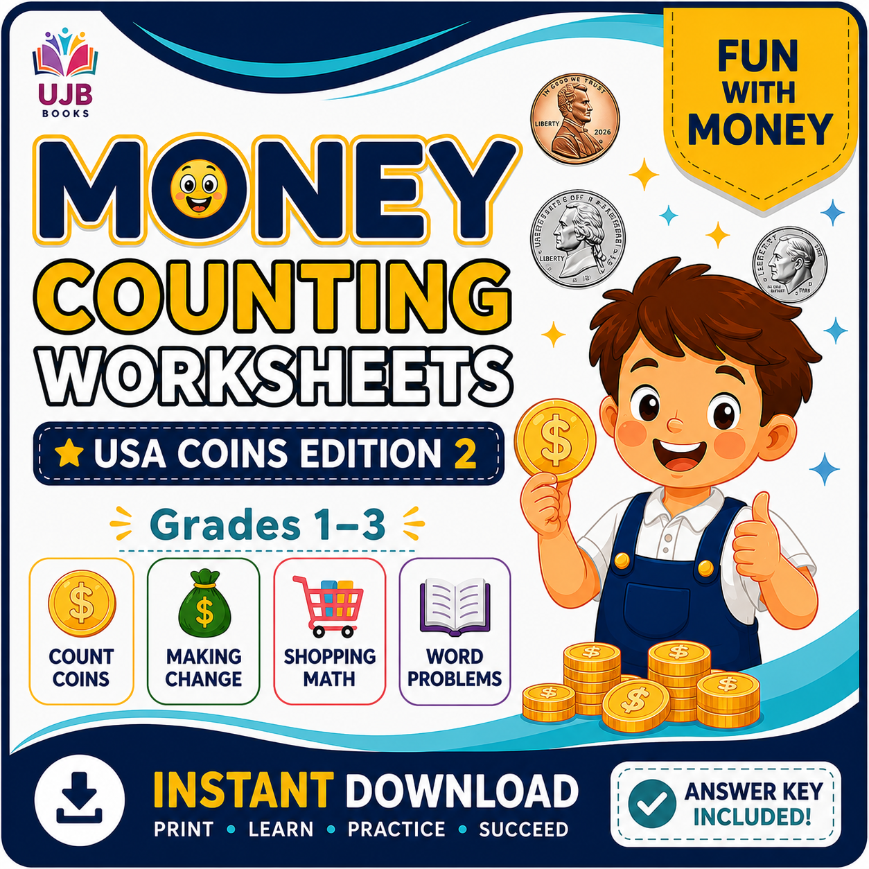 USA Money Counting Worksheets – Coins Edition-2 | Grades 1–3 - Image 2