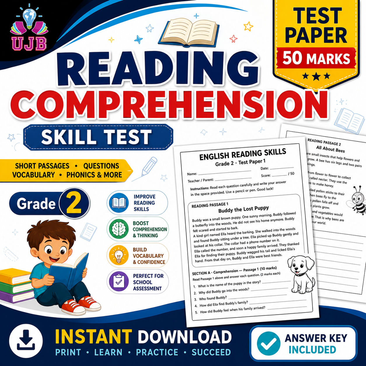 Grade 2 English Reading Comprehension Skill Test | 50 Marks | with Answer Key - Image 2